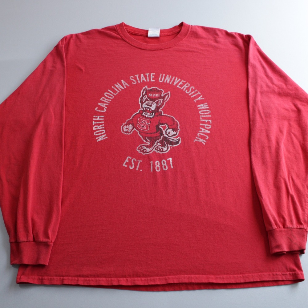 Gildan NC State University Wolfpack Red Long Sleeve T-Shirt Mens XL Tuffy Logo